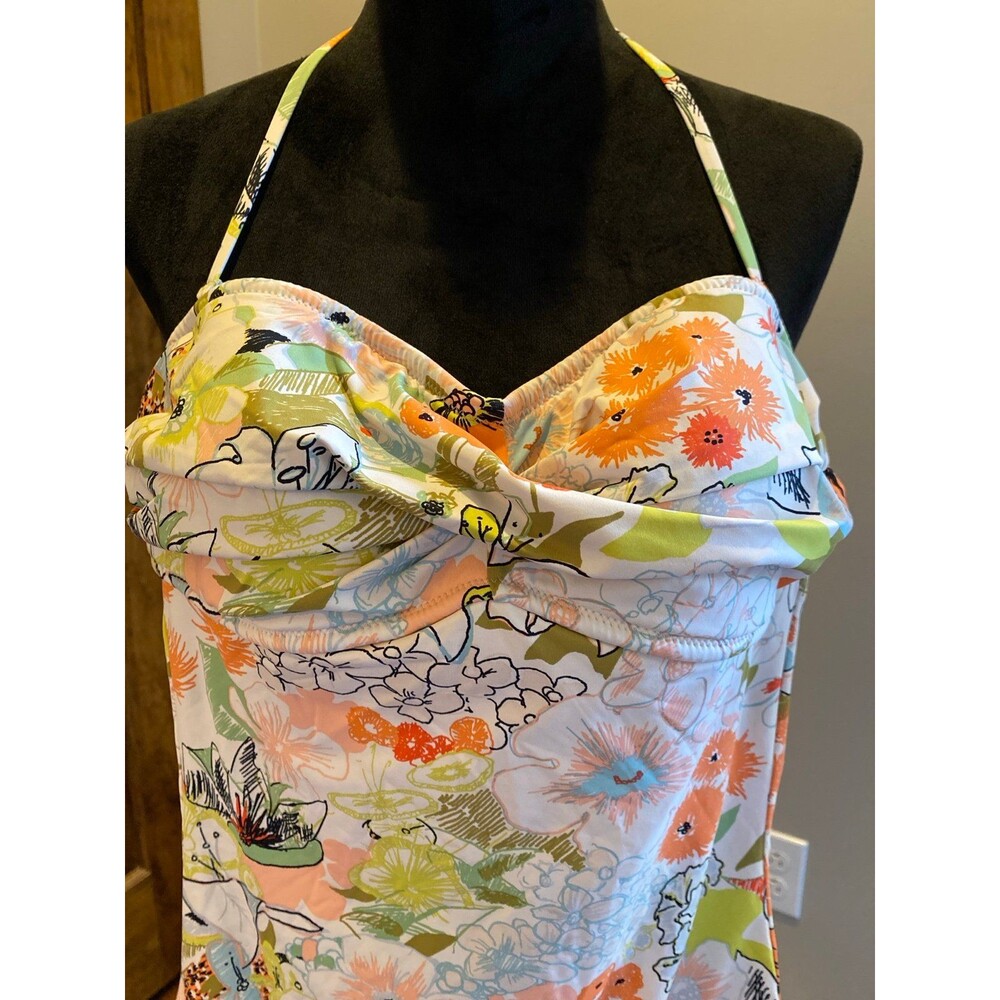 J. Crew One Piece Swimsuit Womens 6 Peach Green Floral Strapless Beach Pool